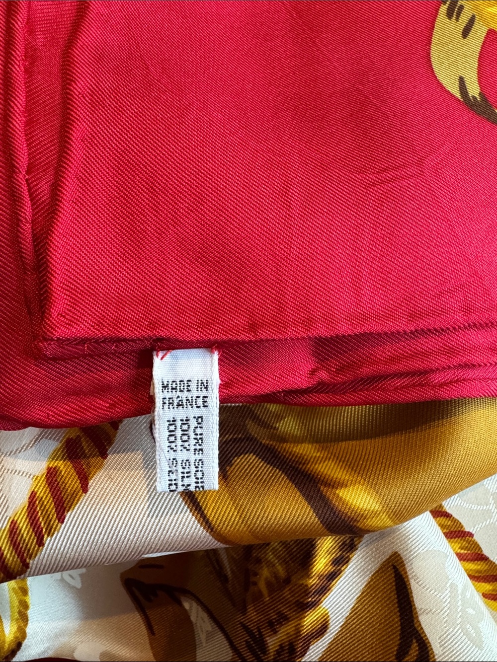 Celine Red, White and Mustard Gold Print Silk Scarf - Picture 6 of 6